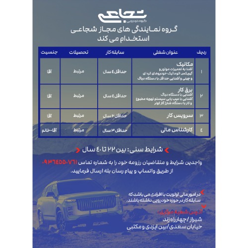 استخدام در گروه نمایندگی‌های مجاز شجاعی